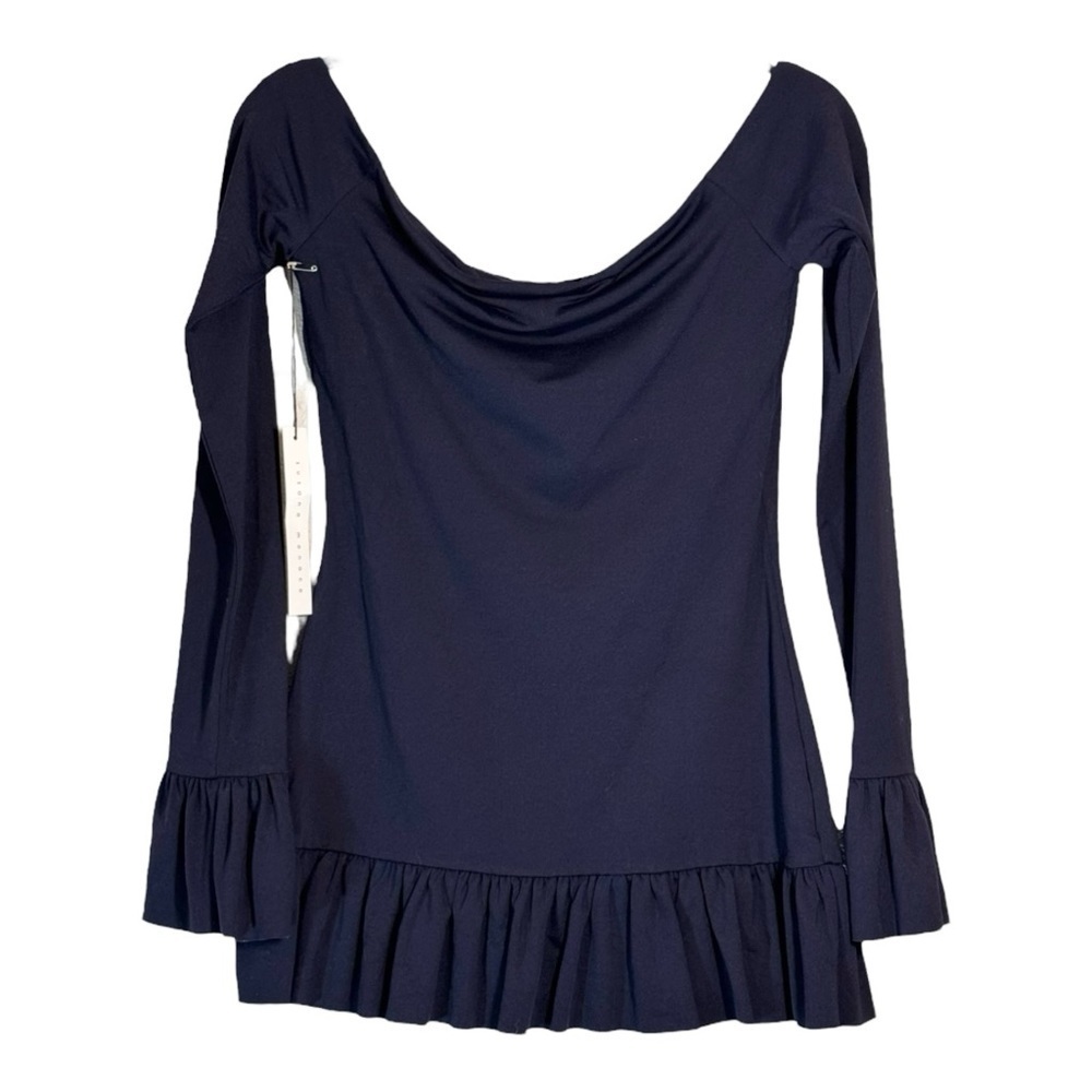 Susana Monaco Ruffle Hem Off the Shoulder Top in Midnight Blue NWT - Picture 4 of 6